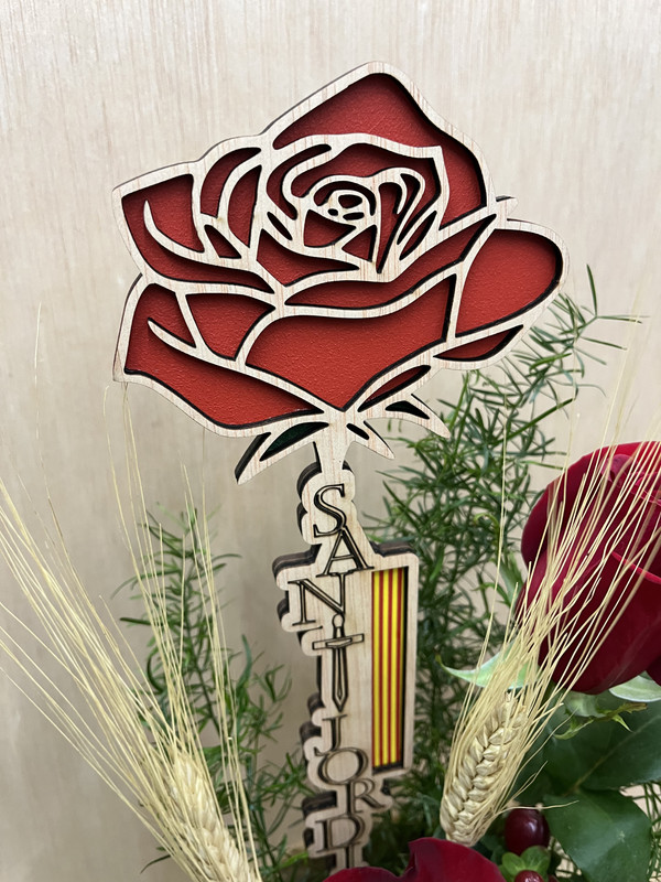 BOLSA SACO CON 2 ROSAS MÁS ROSA MADERA SANT JORDI