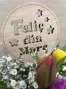 JARRON CRISTAL CON TULIPANES Y MENSAJE MADERA DIA DE LA MADRE