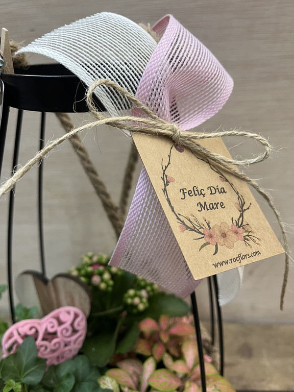CENTRO METÁLICO CON PLANTAS Y CORAZÓN MADERA DIA DE LA MADRE
