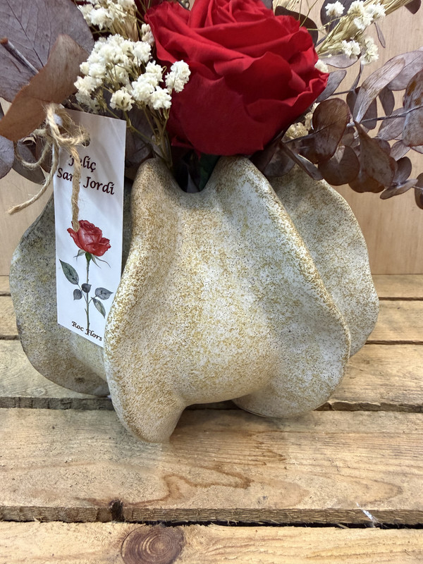 JARRON CERÁMICA CON 2 ROSAS ETERNAS SANT JORDI