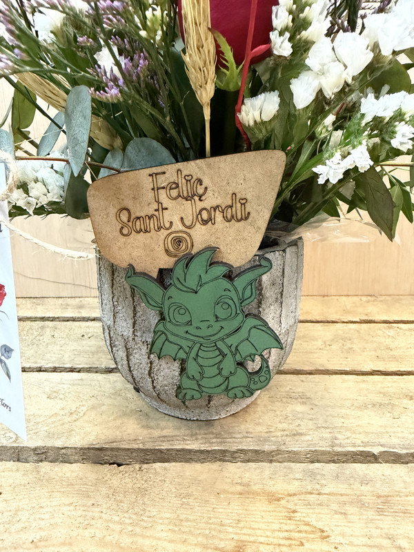 JARRON CERÁMICA CON DRAGON MENSAJE MADERA 3 ROSAS SANT JORDI
