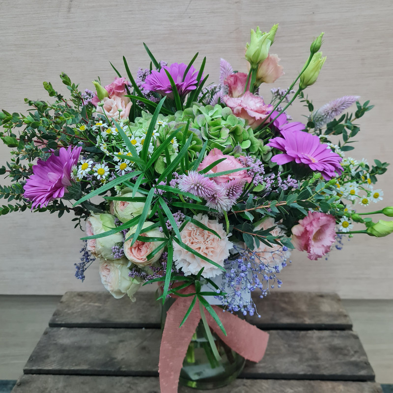 JARRON CRISTAL CON FLORES NATURALES