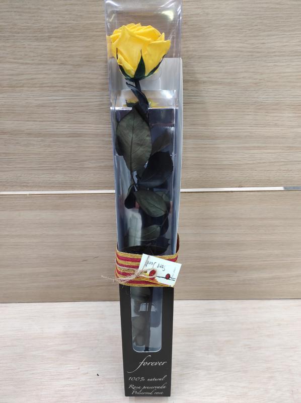 Rosa -Eterna Preservada AMARILLA 50CM-6-6.5 DIAMETRO CABEZA ROSA SANT JORDI SJ38