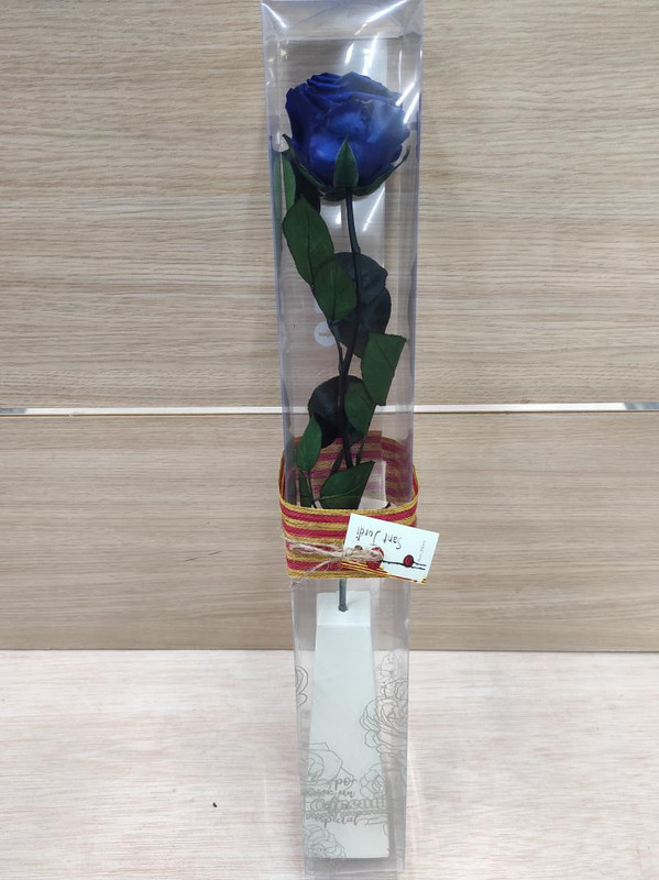 Rosa -Eterna Preservada AZUL 50CM-6-6.5 DIAMETRO CABEZA ROSA SANT JORDI SJ39