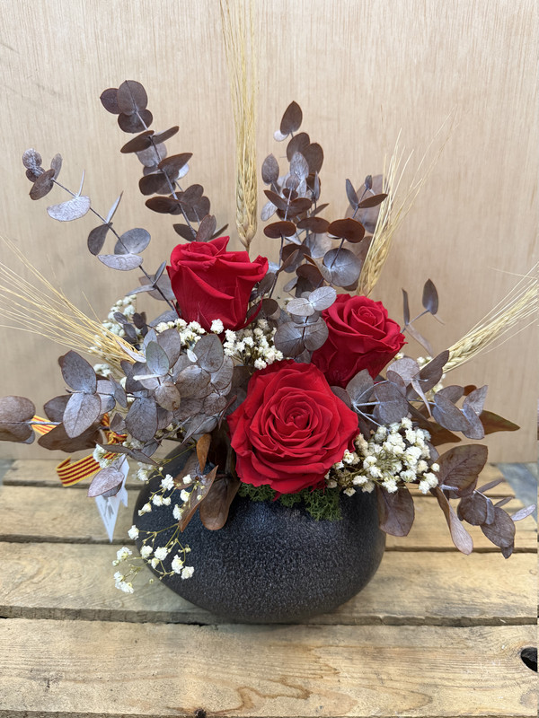 JARRON CERÁMICA CON 3 ROSAS ETERNAS SANT JORDI