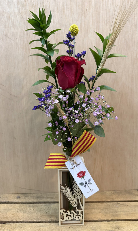 VIOLETERO MADERA ESPIGA CON 1 ROSA SANT JORDI