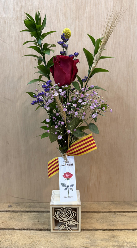 VIOLETERO MADERA ROSA CON 1 ROSA SANT JORDI