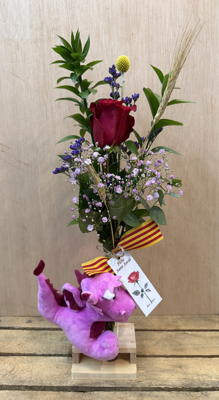 VIOLETERO CON DRAGON PELUCHE ROSA SANT JORDI