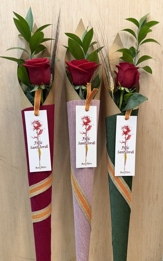 [SJ139] ROSA INDIVIDUAL CONO TARJETA SANT JORDI