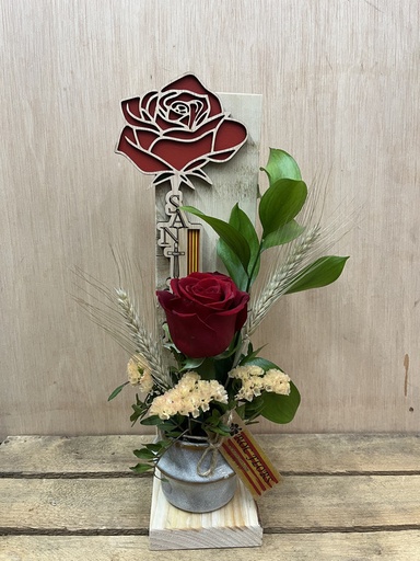 [SJ141] BASE MADERA  JARRÓN CERÁMICA CON ROSA MADERA SANT JORDI