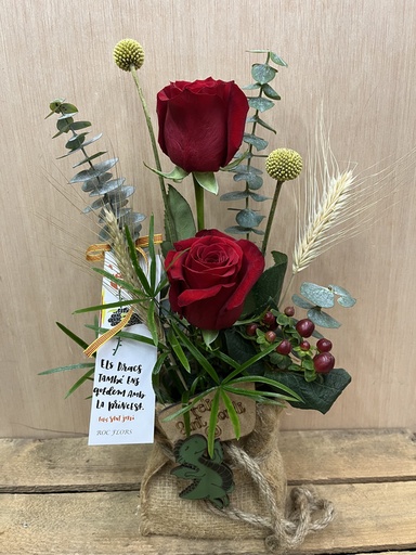 [SJ143] BOLSA SACO CON 2 ROSAS MÁS DRAGON MADERA SANT JORDI