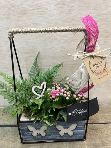 [DM115] CENTRO METÁLICO MARIPOSAS CON PLANTAS DIA DE LA MADRE
