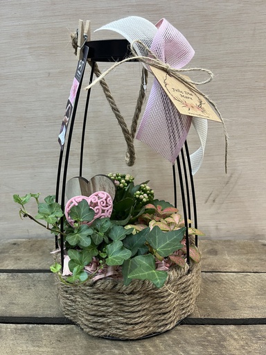 [DM118] CENTRO METÁLICO CON PLANTAS Y CORAZÓN MADERA DIA DE LA MADRE