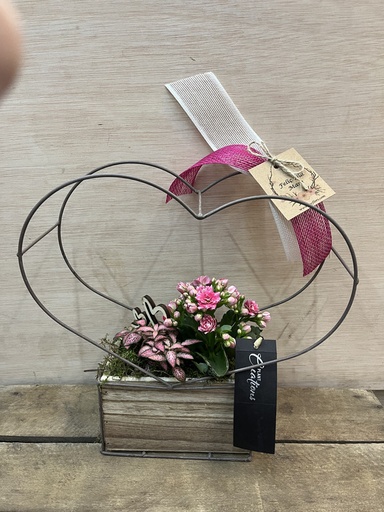 [DM121] CENTRO METÁLICO CORAZÓN CON PLANTAS DIA DE LA MADRE