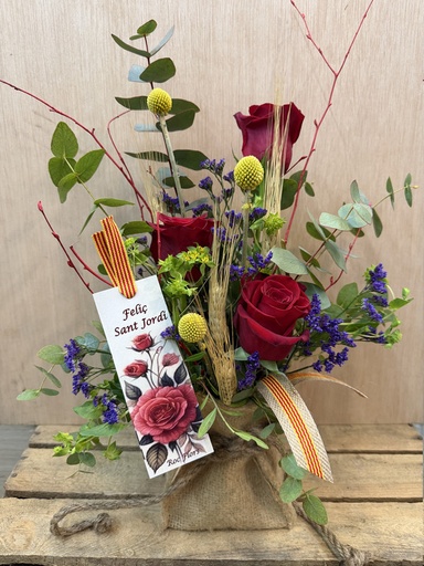 [SJ155] BOLSA SACO CON 3 ROSAS NATURALES SANT JORDI