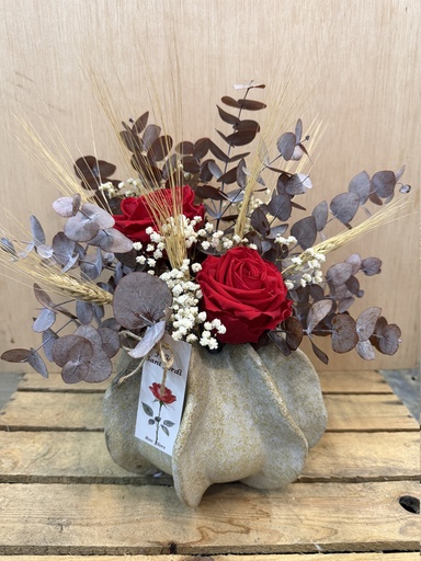 [SJ157] JARRON CERÁMICA CON 2 ROSAS ETERNAS SANT JORDI