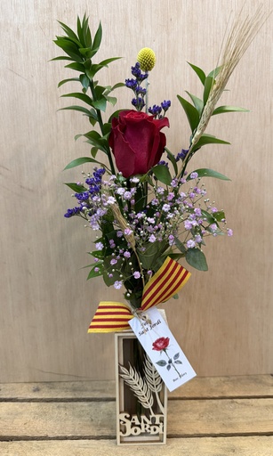 [SJ162] VIOLETERO MADERA ESPIGA CON 1 ROSA SANT JORDI